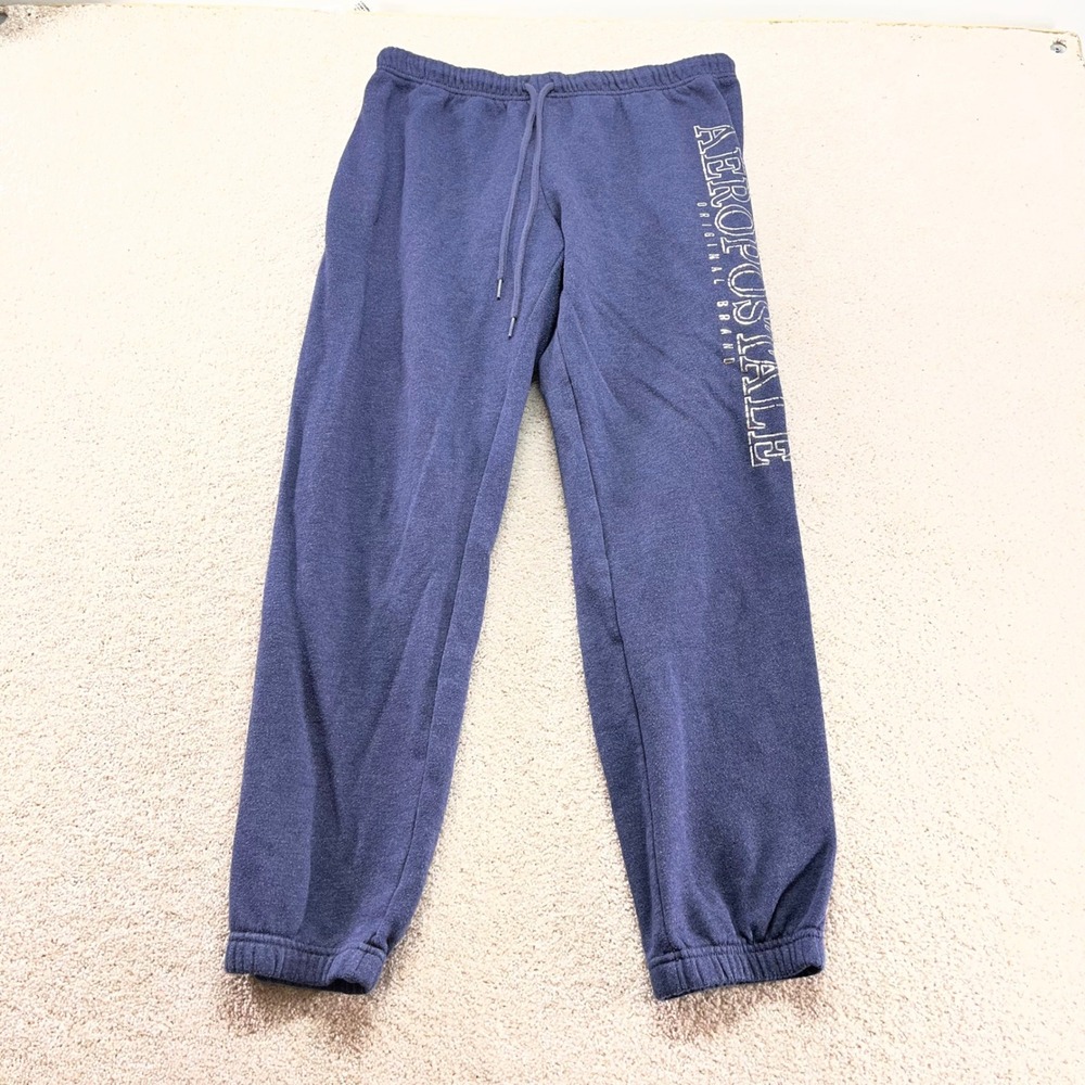 Aeropostale Joggers Womens Large Blue Graphic Logo Fleece Sweatpants Drawstring